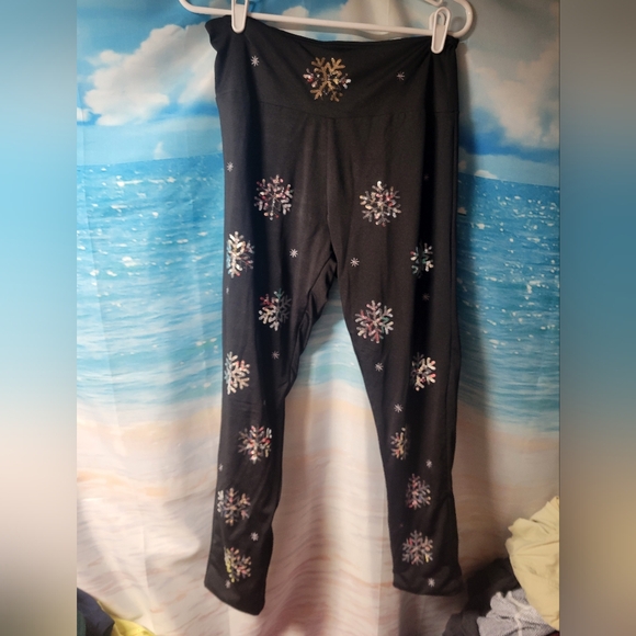 Tipsy Elves NWOT Sequined Snowflakes High‎ Waisted Leggings Size Large Women's - Picture 1 of 5